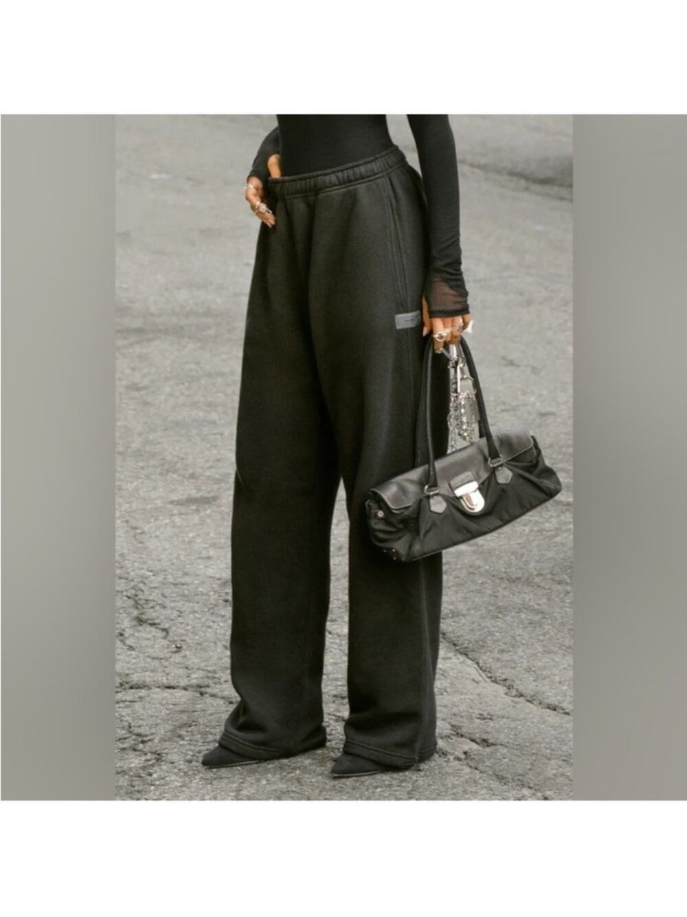 Joah Brown Oversized Straight Leg Jogger Black French Terry S/M